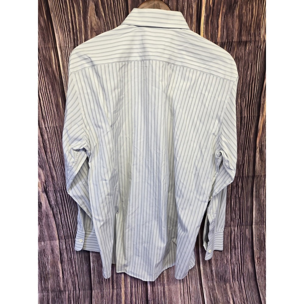 Ermenegildo Zegna Dress Shirt Mens XL White Stripe Cotton Long Sleeve Button Up - Picture 4 of 10